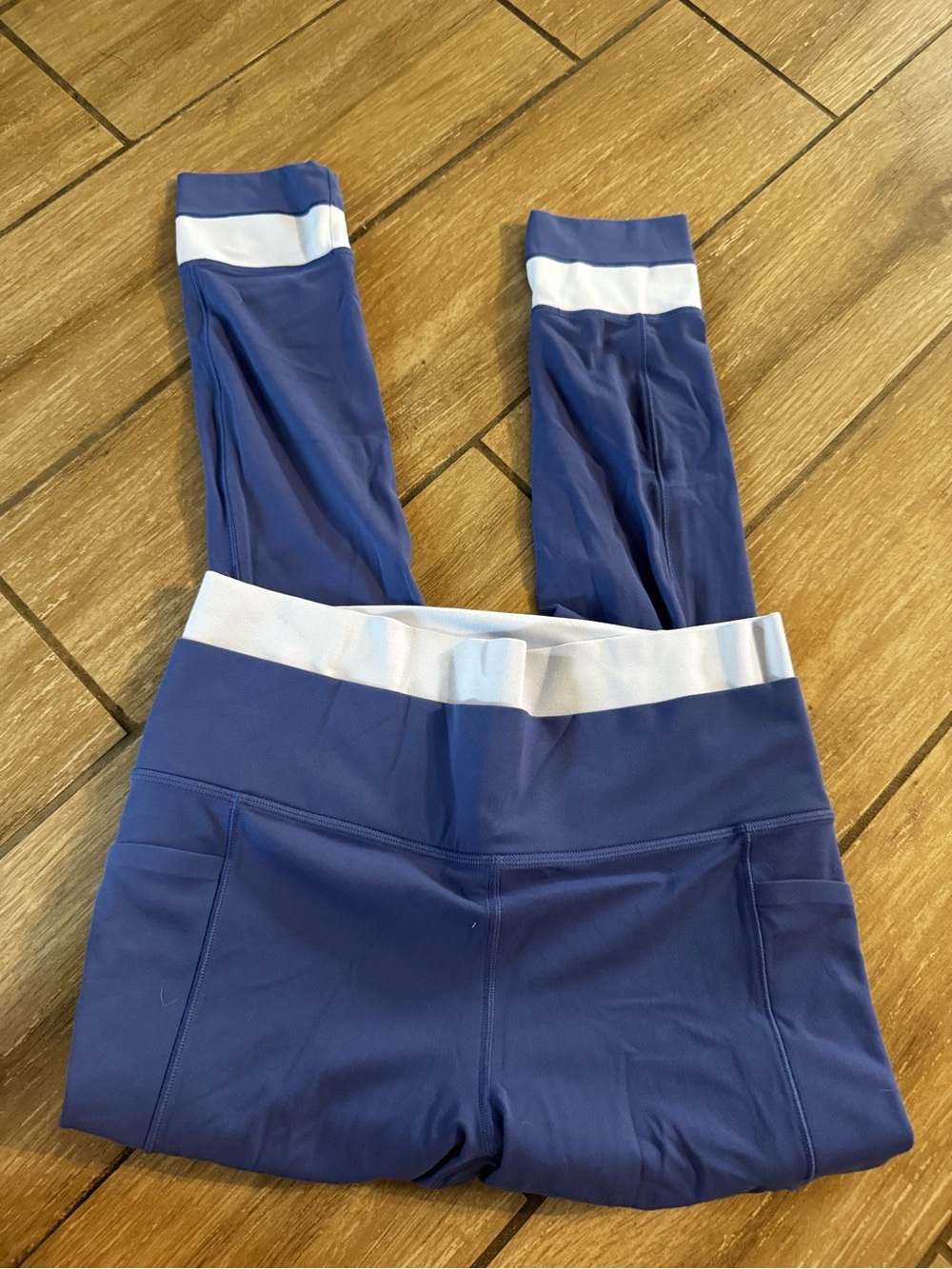Athleta Navy Leggings with Contrast Waistband